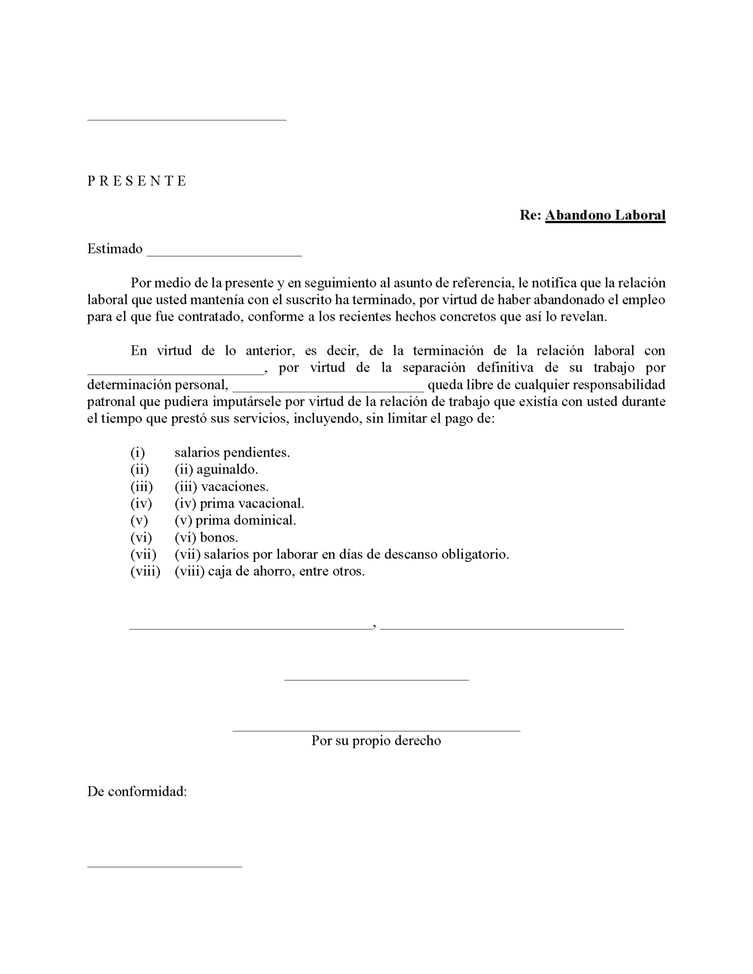notificacion de abandono laboral