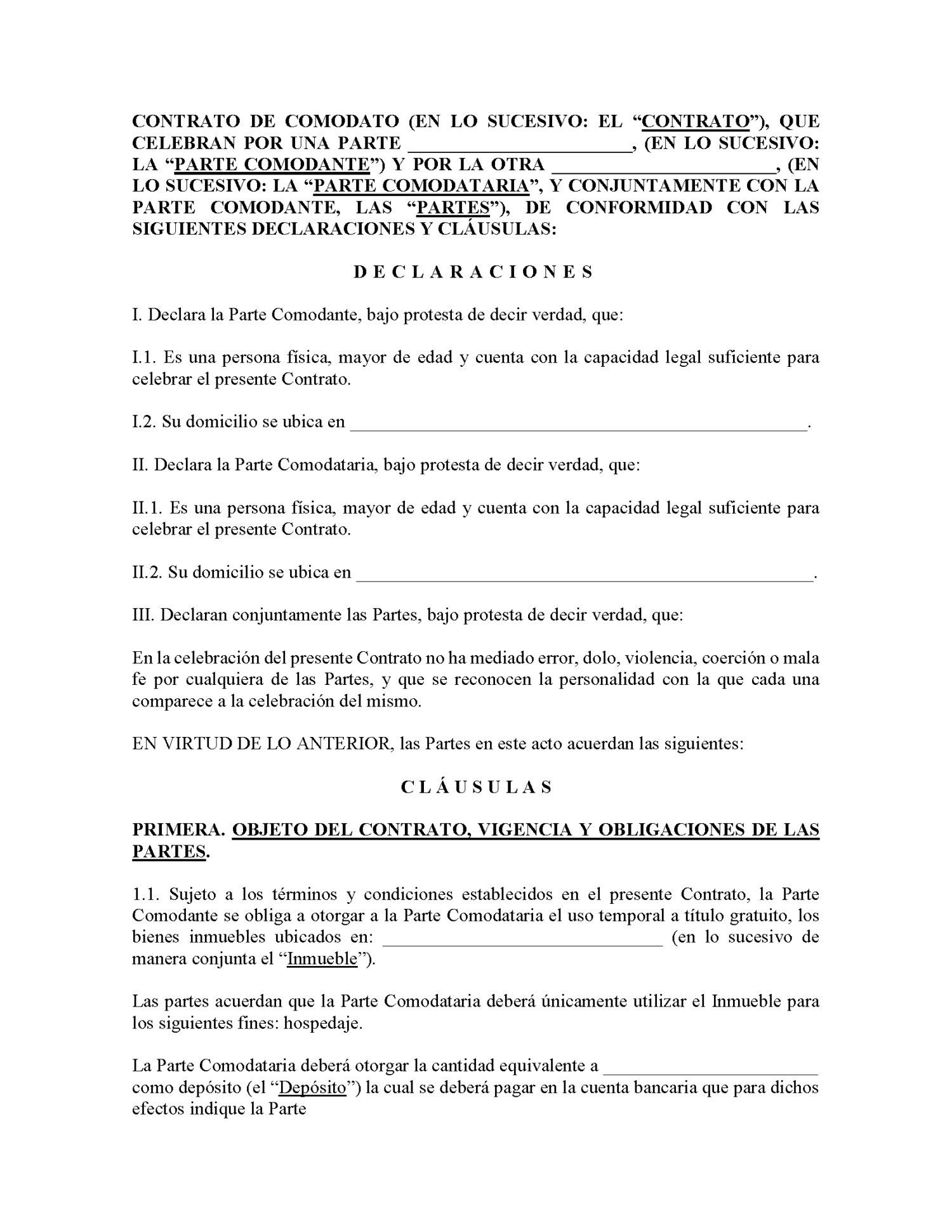 contrato de comodato de bien mueble