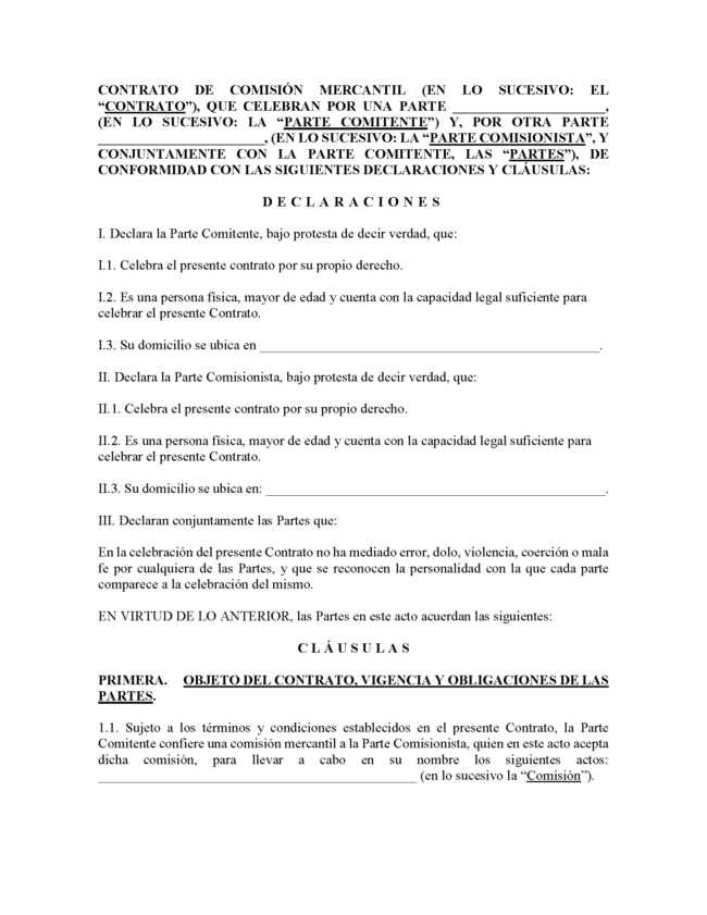 contrato de comision mercantil